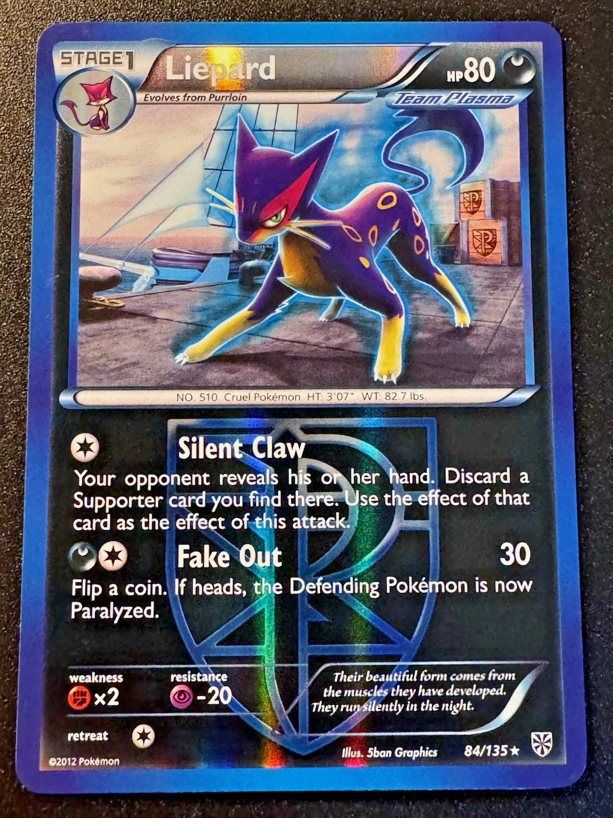Liepard 84/135 B&W Plasma Storm Pokemon Card Reverse Holo Foil Rare Near Mint