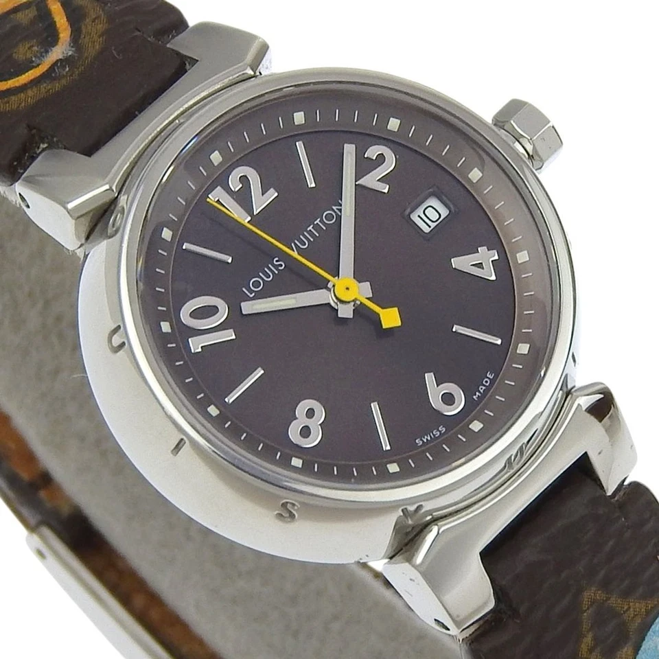 Relojes de pandereta LOUIS VUITTON Q1211 esfera marrón acero inoxidable/monograma lata... Foto 3 de 4