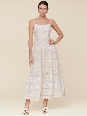 AVEC LES FILLES Size 10 Ivory Drop Waist Sleeveless Lace Midi Dress NEW