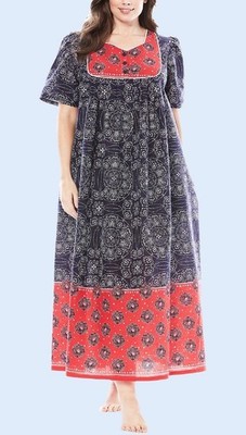 Only Necessities Midikleid Baumwolle Bordüre Print Rot/Schwarz-Mix UK 20/22