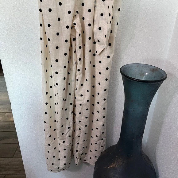 Tularosa Lainey Jumpsuit Linen Blend Ivory/Black Polka Dot Size XS - Image 3 of 4