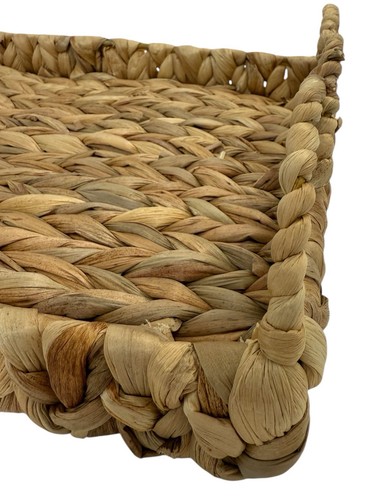 Handwoven Water Hyacinth Tray 14.5”x11” Rectangle Scallop Handles Indonesia - Picture 3 of 9