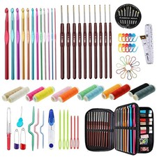22PCS Crochet Hooks Set Sewing Project Kits, Aluminum Crochet Hooks  Lace Cr...