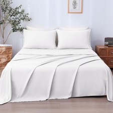 King Sheet Set 4 PiecesBright White Ultra Soft Breathable Microbifer Sheets...