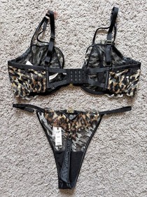 NWT VICTORIA'S SECRET set LEOPARD STRAPPY VERY SEXY DEMI BRA 36D + THONG L