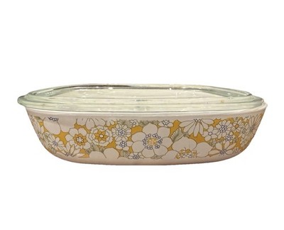 CorningWare P-10-B 10in Square Casserole Dish w/ Glass Lid Floral Handles w/lid