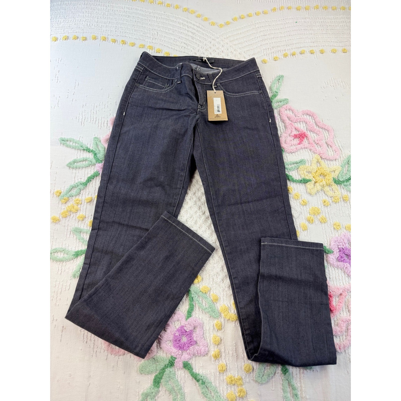 Prana Kara Jean Womens 2 Dark Wash Denim Low Rise Fitted Str