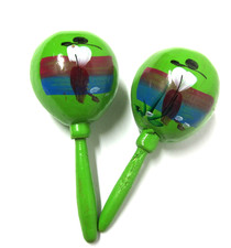 Vintage Hand Painted Green Mexican Maracas Shakers Musical Instruments Gourds