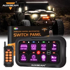 For Jeep Light Switch Auxbeam RGB 8 Gang Switch Panel Set Remote Control On-Off