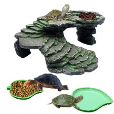 3 PCS Turtle Basking Platform Tortoise Resin Dock Climbing Ramp Food Bowl
