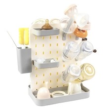 Gray Baby Bottle Drying Rack Space Saving Countertop Vertical Brushes Holder