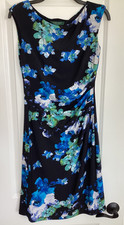 Lauren Ralph Lauren Dress Women's Sz 4 Black Floral Faux Ruched Wrap Classy Fit
