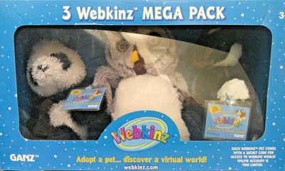 WEBKINZ 3 WEBKINZ MEGA PACK WITH PANDA OWL & BROWN & WHITE HORSE W/TAG PROTECTOR