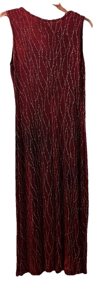 Ronni Nicole Midi 连衣裙 10 码娇小无袖紧身栗色带闪光 — 第 2/4 张图片