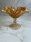 Vintage Carnival Glass Peacock Tail Ruffled Edge Compote
