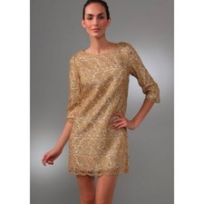 Milly Metallic Gold Lace Liana Mini Dress Size 2 Designer Cocktail Party Dress