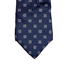 Christian Dior Monsieur Navy Blue Geometric Medallion Silk Tie Made in USA