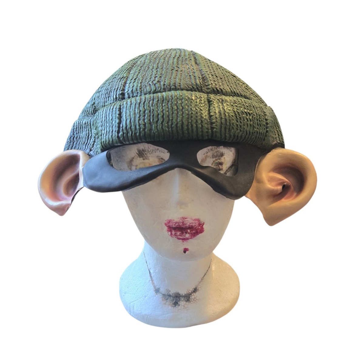 Vintage 2001 Disguise Inc Vinyl Burglar Mask Green Beanie Creepy Funny Prop View 2