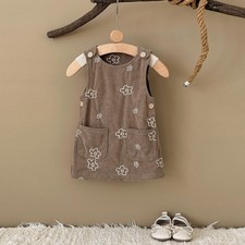 Spring Baby Girl Flower Embroidered Cute Sweet Corduroy Sleeveless Skirt Dress