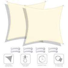 2 Pack 10x10 Ft 97% UV Block Square Sun Shade Sail HDPE Canopy Cover Net Pool