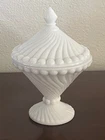 New ListingVintage Westmoreland Milk Glass Swirl & Ball Pedestal Candy Dish with Lid
