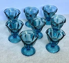 Vtg Anchor Hocking Light Blue Glass Ice Cream Sundae Dessert Cups 4” Set Of 8