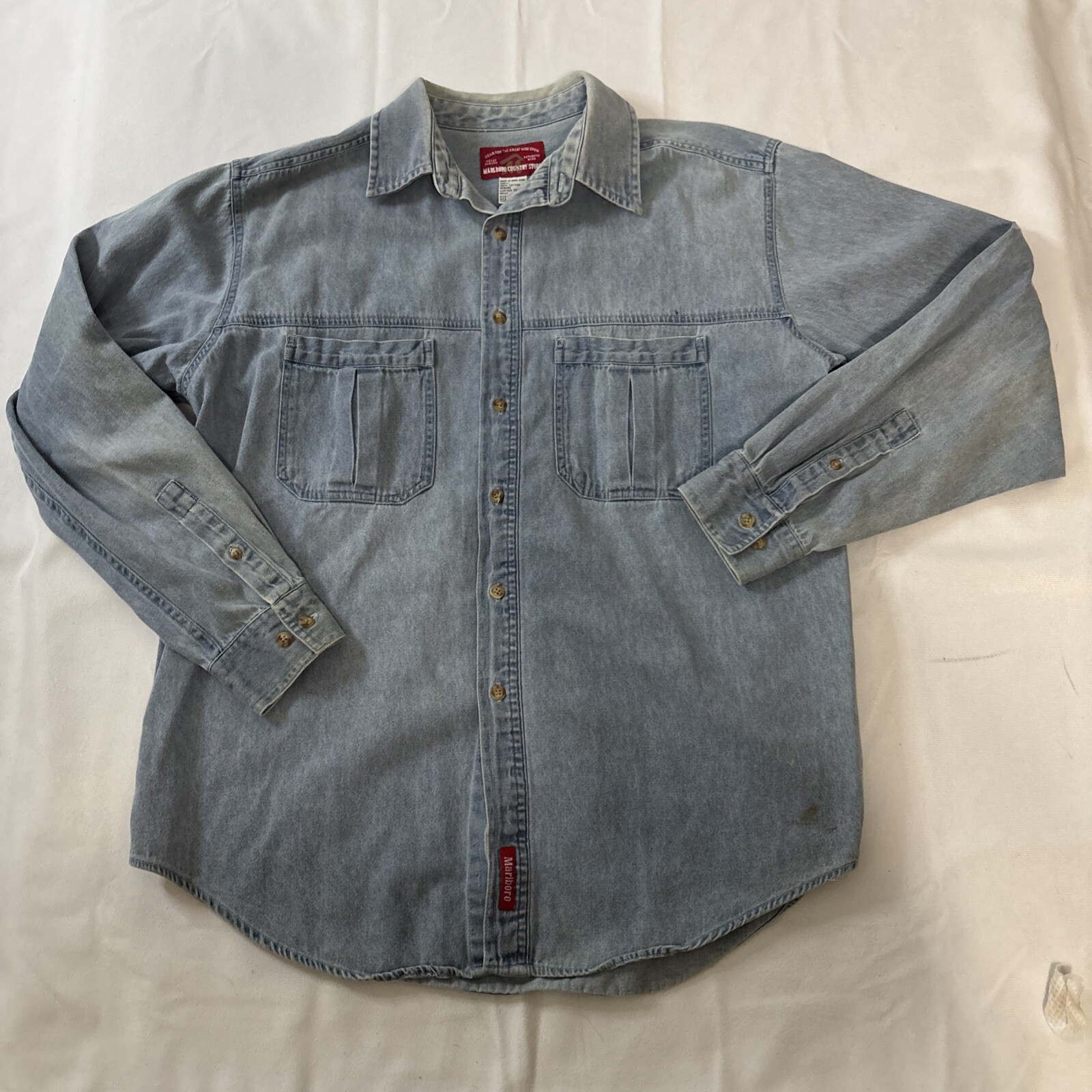 Vintage Marlboro Country Store Denim Shirt Mens XL Blue Casual Jean Overshirt