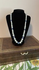 Laguna Blue AB Faceted Glass & Faux Pearl Single Strand Necklace 