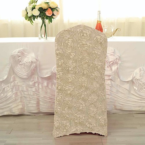 Champagne Satin Rosette SPANDEX Stretchable Banquet CHAIR COVER Wedding - Picture 7 of 8