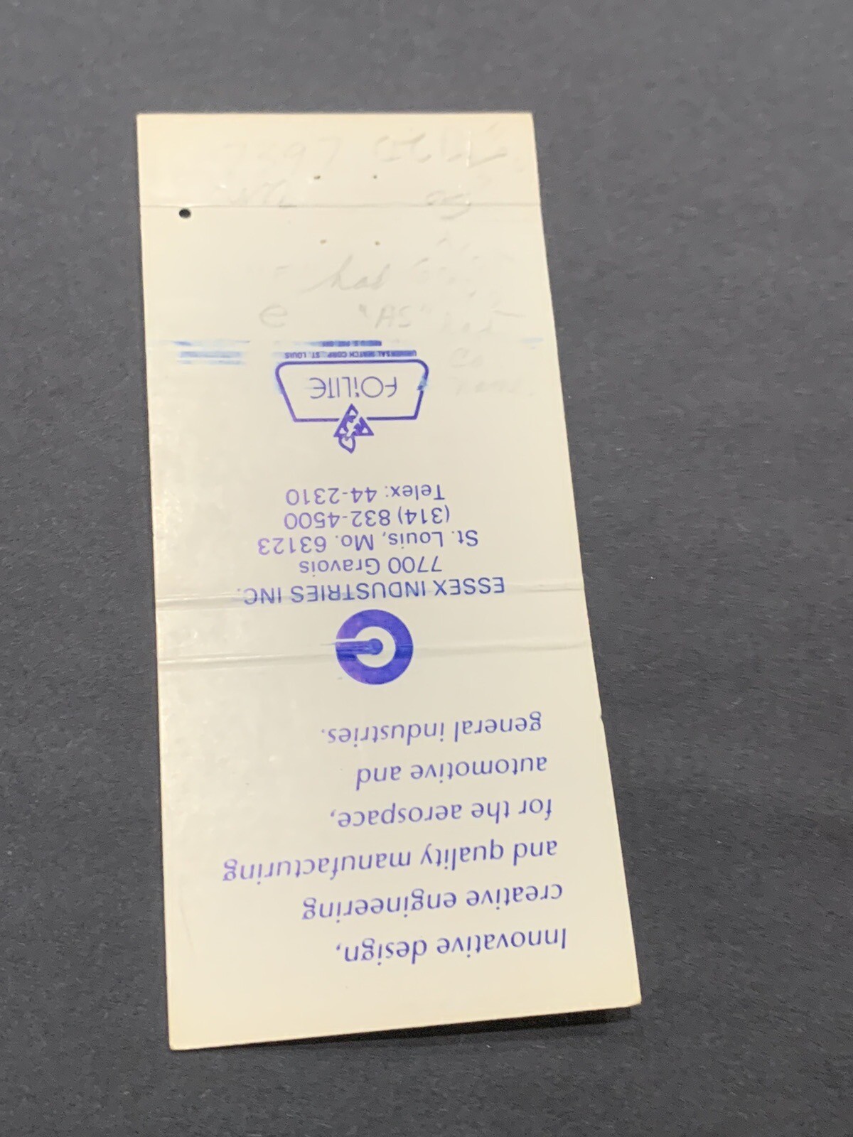 Vintage Missouri Matchbook “Essex Industries Inc” St Louis, MO eBay