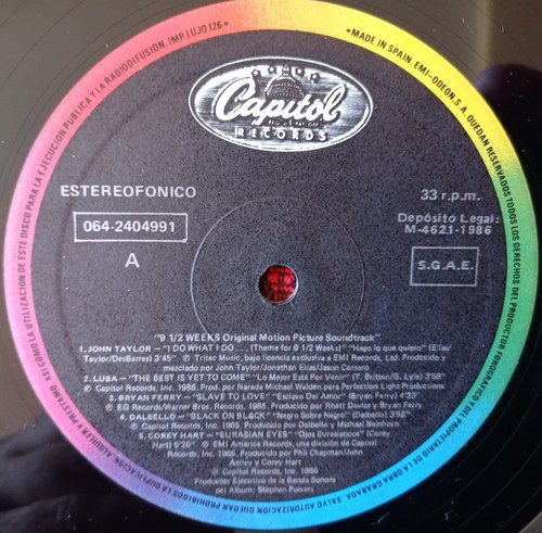 9 1/2 WEEKS **Soundtrack** JOE COCKER DEVO EURYTHMICS Bryan Ferry 1986 SPAIN LP - Picture 3 of 4