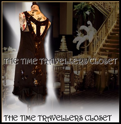 KATE MOSS TOPSHOP BLACK SHEER W/ SLIP SEQUIN FLAPPER DRESS VTG ROARING 20s  UK 12 UK