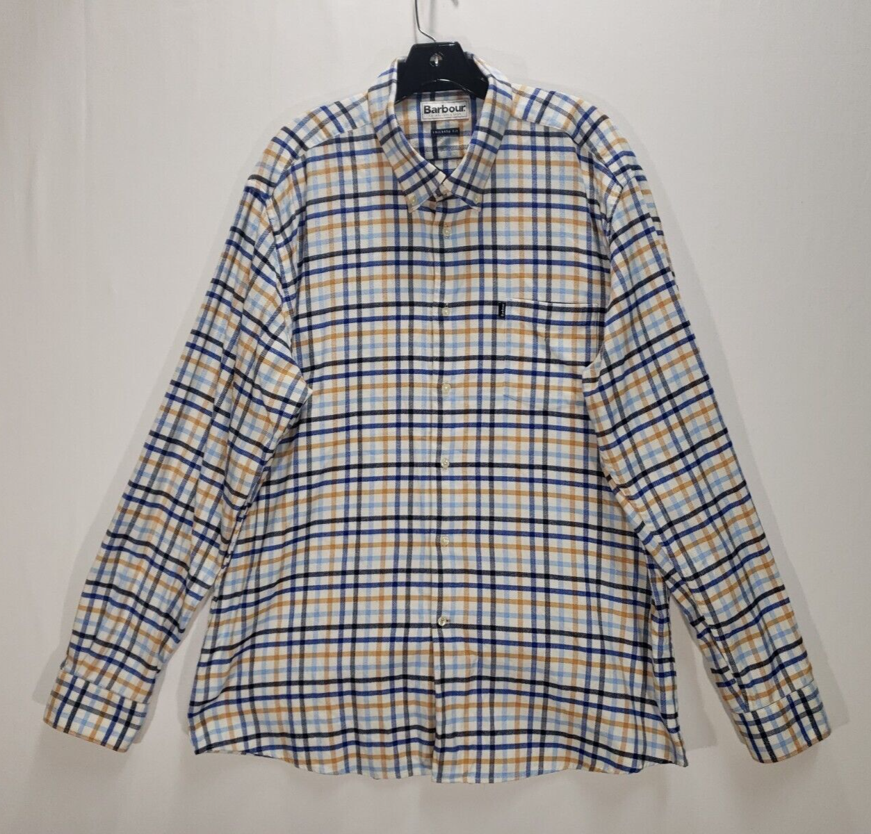 Barbour Flannel Shirt Men’s XL Tailored Fit Button Up Corduroy Collar Cuffs-image