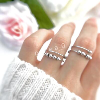 Anxiety Bead Ring, Sterling silver anxiety ring, Spinner ring anxiety ring  D8