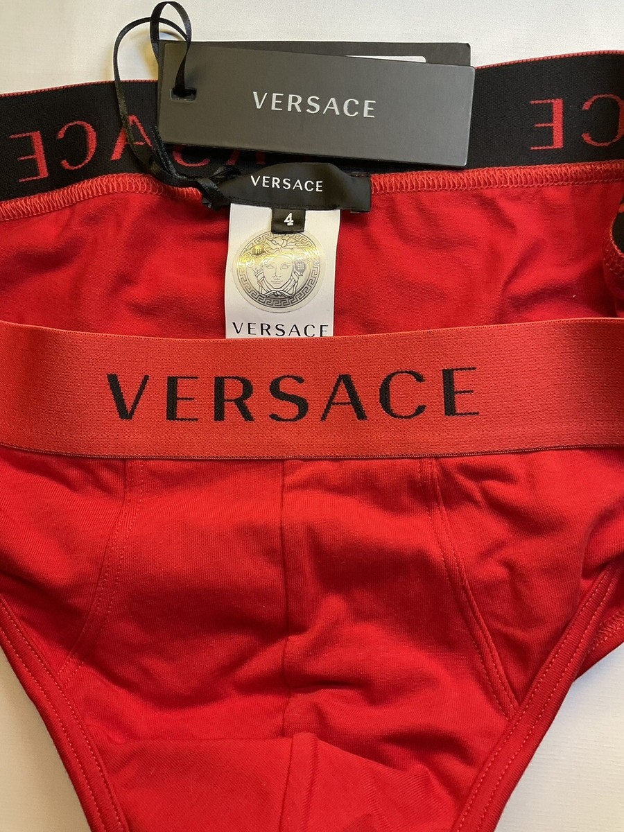 【新品未使用】VERSACE ベルサーチ LOW RISE SLIP USA：S Versace Logo LOW RISE SLIP (BRIEF) Sz 4 (Small) Red/Black