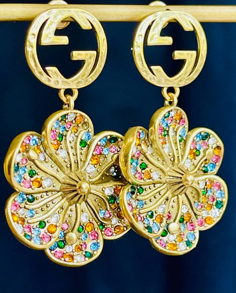 100% Gucci Earrings logo GG colored flowers box & Dust bag - Image 2 of 4