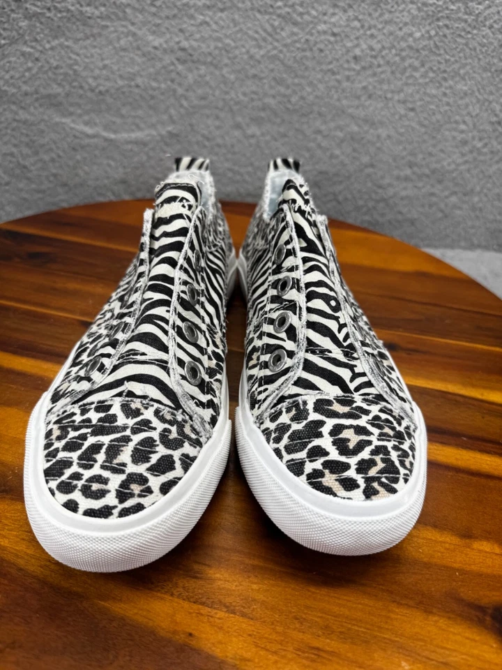 Mocassim Blowfish Leopardo Zebra Sapatos de Lona Tênis Desgastado Tamanho 11 - Imagem 2 de 4