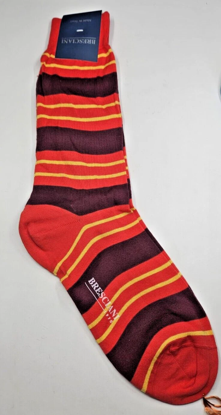 BRESCIANI Men Italian Socks Red Multicolor 008 100% Cotton Size S New