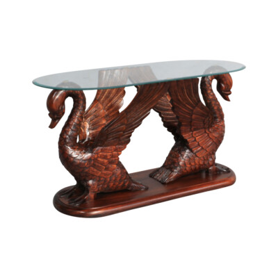 Solid Mahogany Wood Oval Swan Glass Coffee Table | eBay