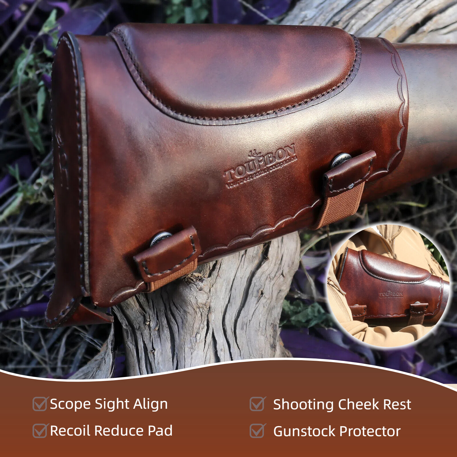 TOURBON Leather Hunting Rifle Buttstock Cover Recoil Pad Cheek Riser Shooting UK