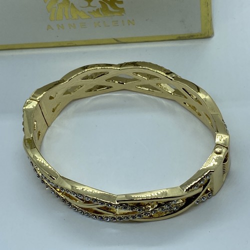 Anne Klein Women's Gold-Tone and Crystal Hinge Bangle Bracelet UB71 - Picture 6 of 7