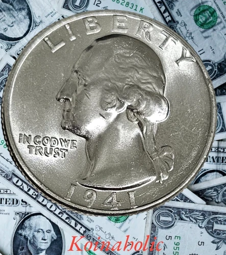 1941 P Silver Washington Quarter, Brilliant Uncirculated, Historical WWII Coin