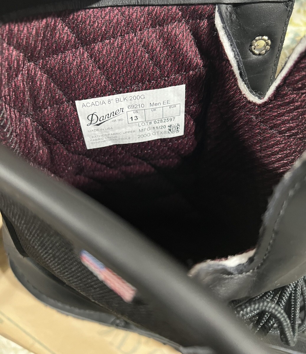 Danner Acadia Black 200G Gor-Tex Size 13 EE Black Boots Vibram