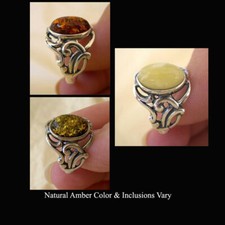 BALTIC GREEN BUTTERSCOTCH or HONEY AMBER STERLING SILVER HANDMADE RING