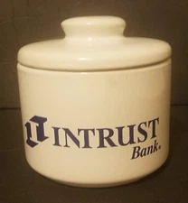 Intrust Bank. M Ware, Candy Dish, Soup, Coffee Mug With Lid.  Exc. condition. 