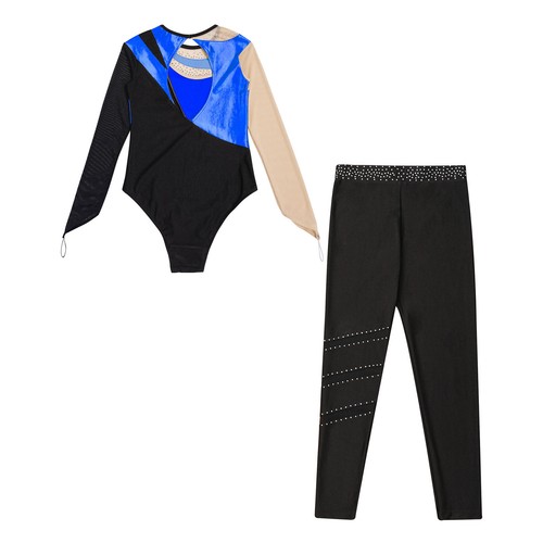 Kids Girls Tracksuit Figure Skating Outfit Performance Set Sparkly Leotard Mesh - Picture 49 of 74