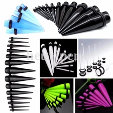 Set 16pc 14g - 00g Acrylic Ear Plug Flesh Taper O-Rings Expander Stretching Kit