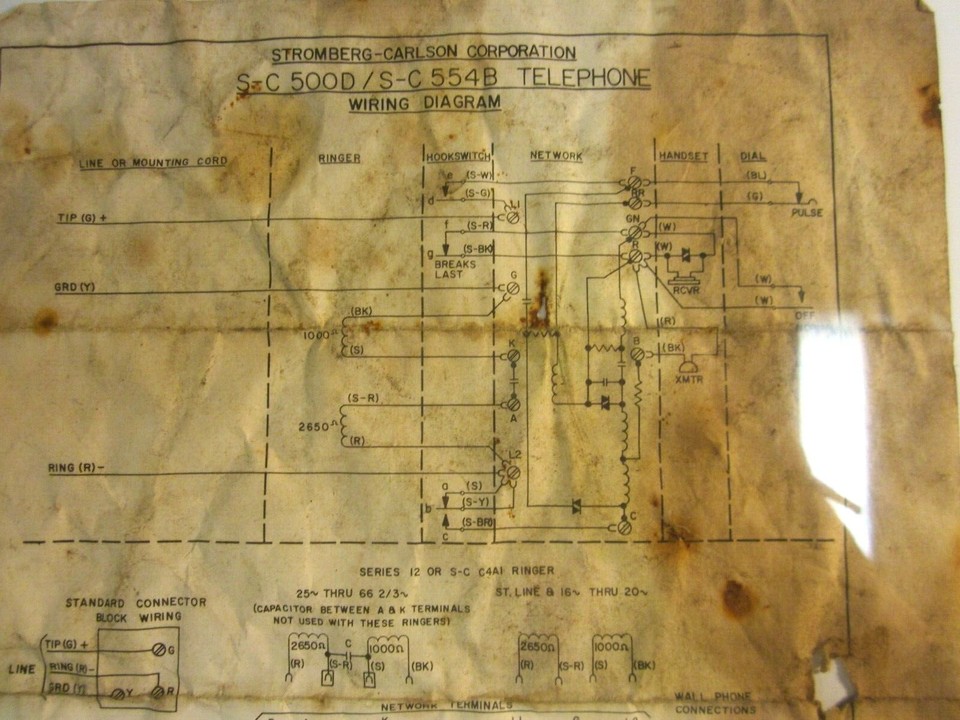Antique Telephone Wiring Diagram StrombergCarlson 500D & 554B Models 1970 eBay