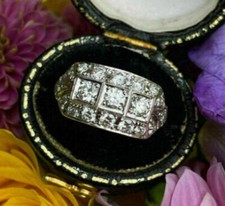 1.20CTW White Round Cut CZ Three Stone Antique Style Art Deco Ring In 925 Silver