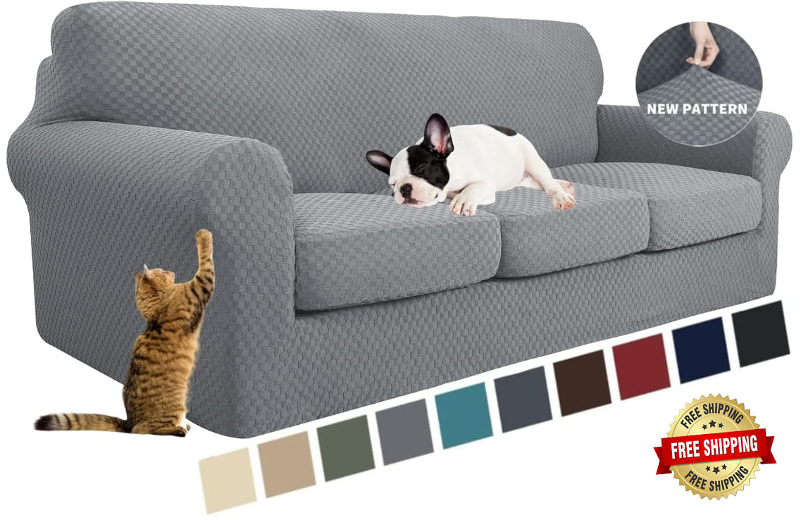 Funda Elastica Para Sofá Cubre De 3 Plazas Protector Mascotas Forros Sofás Gris